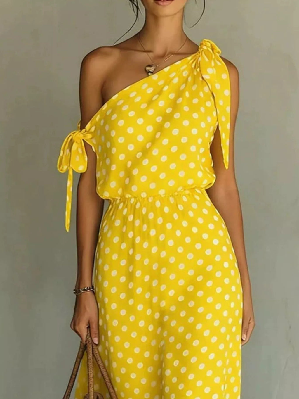 Full Size Polka Dot One-shoulder Maxi Dress Tie Details Plus (10)