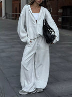 Oversized Zip-up Hoodie Wide-leg Pants Set
