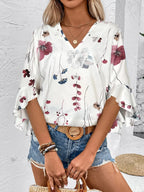 Ruffled Printed V-neck Half Sleeve Blouse (9)