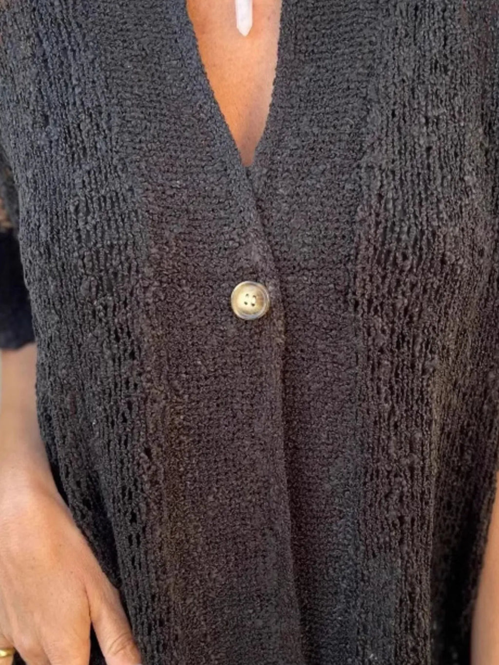 Full Size One Button Openwork Cardigan Plus (6)