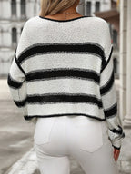 Striped Round Neck Long Sleeve Sweater (8)