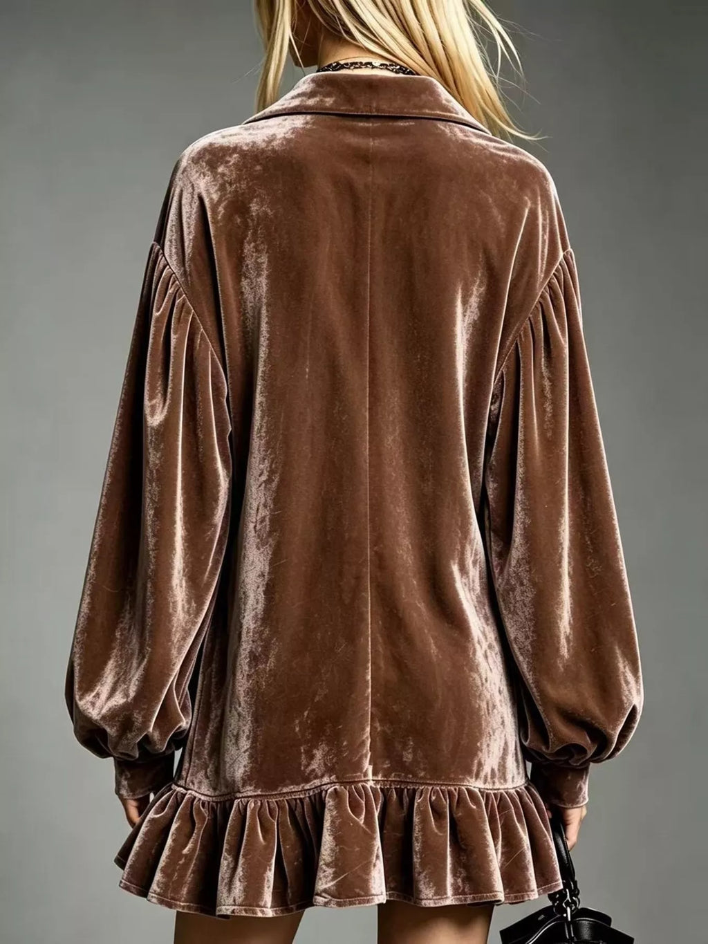 Full Size Velvet Ruffled Hem Long Sleeve Dress Plus (6)