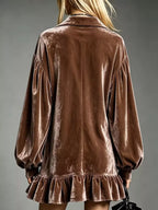 Full Size Velvet Ruffled Hem Long Sleeve Dress Plus (6)