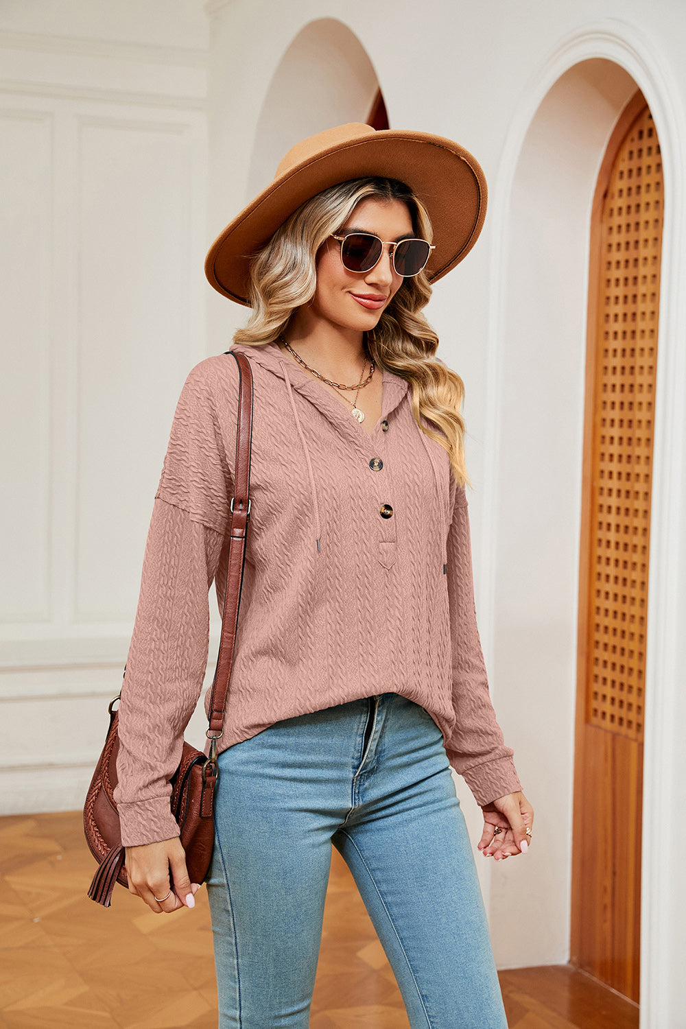 Half-button Dropped Shoulder Hoodie (18)