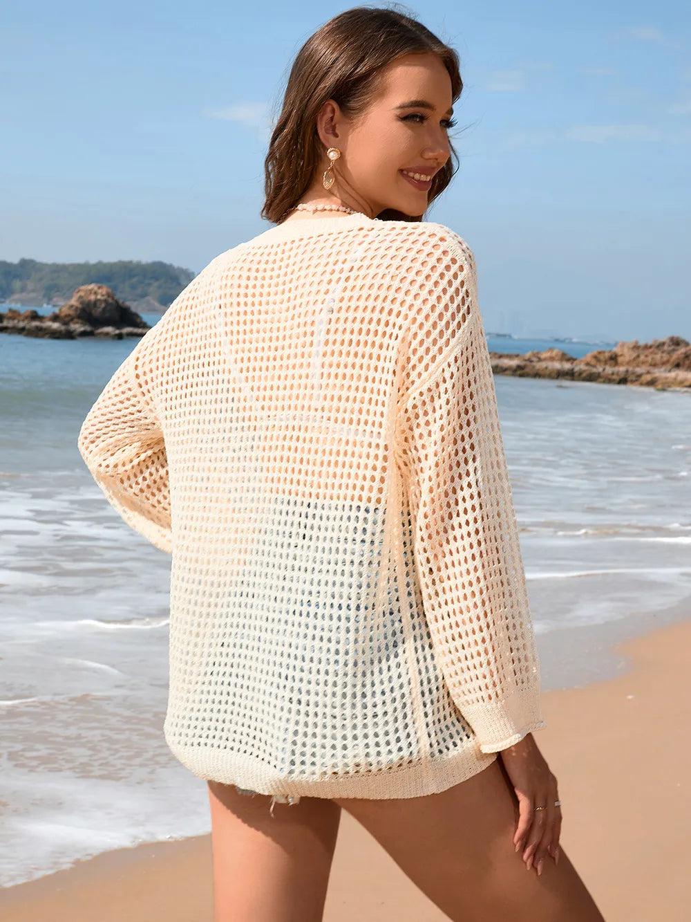 Openwork Dropped Shoulder Long Sleeve Cover-up (11)