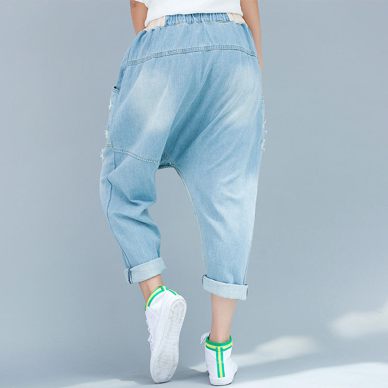 Baggy Pants Big Crotch Loose Hole Irregularly Slimming photo 7