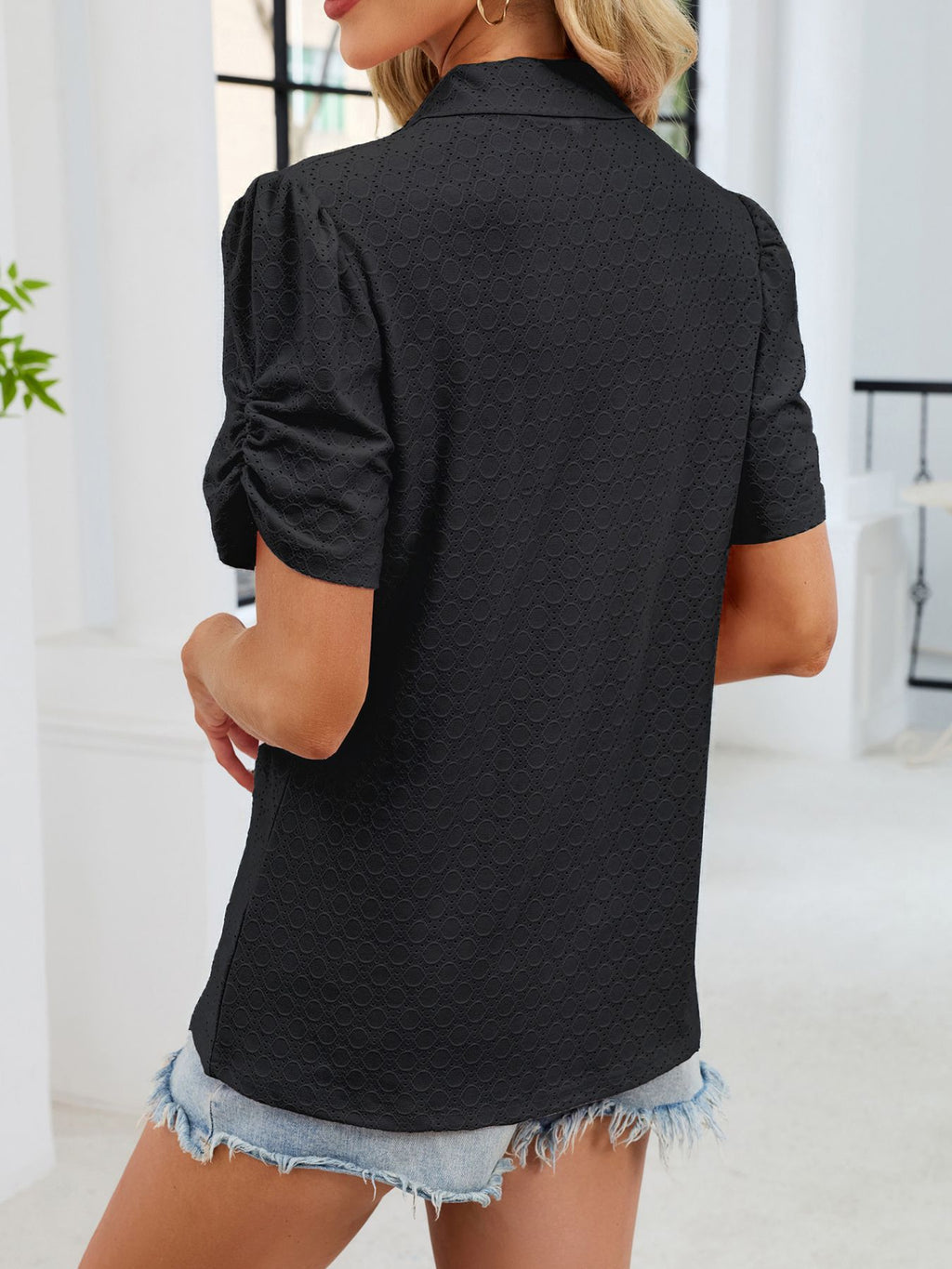 Eyelet Short Sleeve Blouse (10)