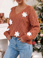 Snowflake Textured V-neck Sweater (2)