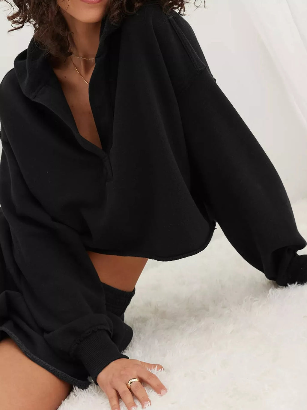 Dropped Shoulder Cropped Hoodie (39)