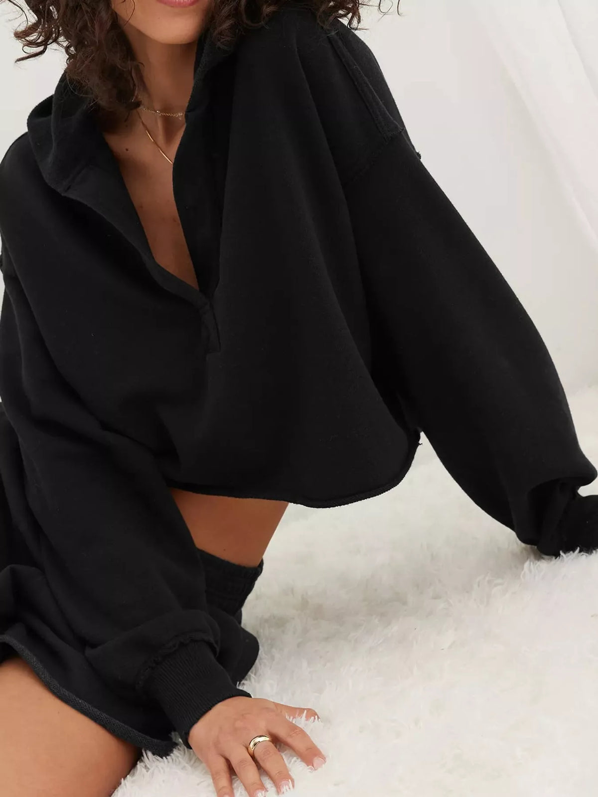Dropped Shoulder Cropped Hoodie (39)