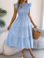 Smocked Ruffled Cap Sleeve Dress (13)