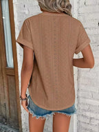 Eyelet Round Neck Short Sleeve Top (8)