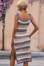 Striped Tie Shoulder Split Cover Up Dress (2)