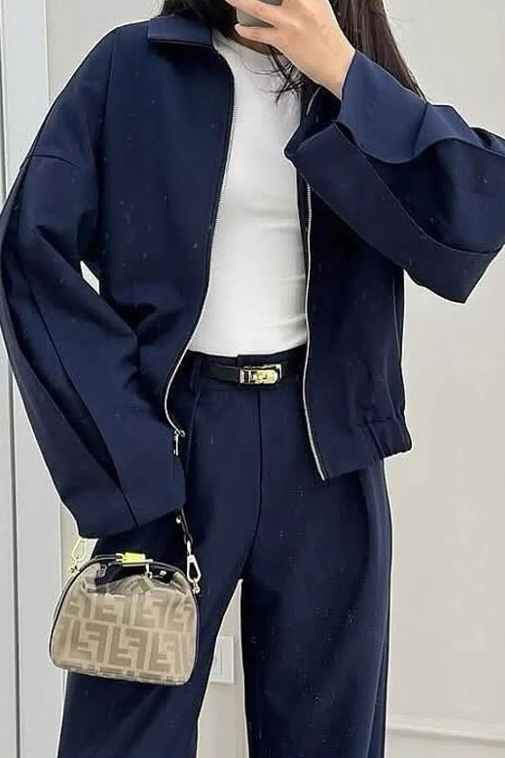 Zip-up Jacket Wide-leg Pants Set (11)