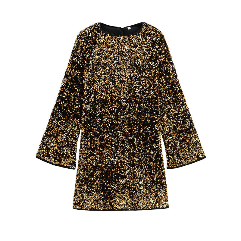 Long Sleeve Round Neck Sequins Dress photo 4