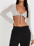 Openwork Tied Dropped Shoulder Cardigan (6)