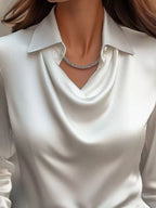Ruched Long Sleeve Drape Collar Blouse (20)
