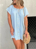 Full Size Raw Hem Mini Denim Dress Plus (4)