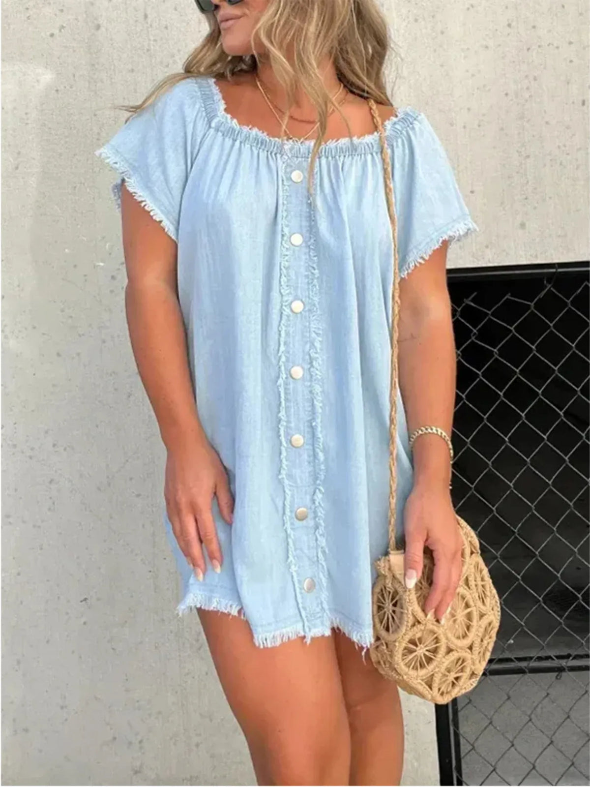 Full Size Raw Hem Mini Denim Dress Plus (4)