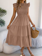Smocked Ruffled Cap Sleeve Dress (8)