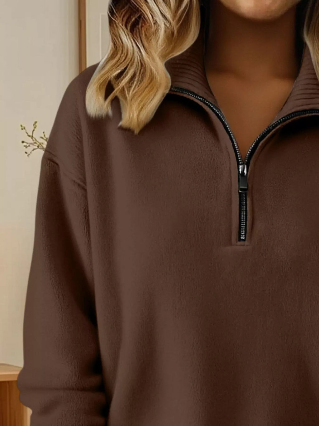 Full Size Half Zip Dropped Shoulder Sweater Plus (5)