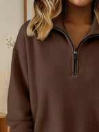 Full Size Half Zip Dropped Shoulder Sweater Plus (5)