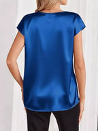 Satin V-neck Short Sleeve Blouse (31)