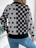 Plaid Round Neck Long Sleeve Sweater (2)