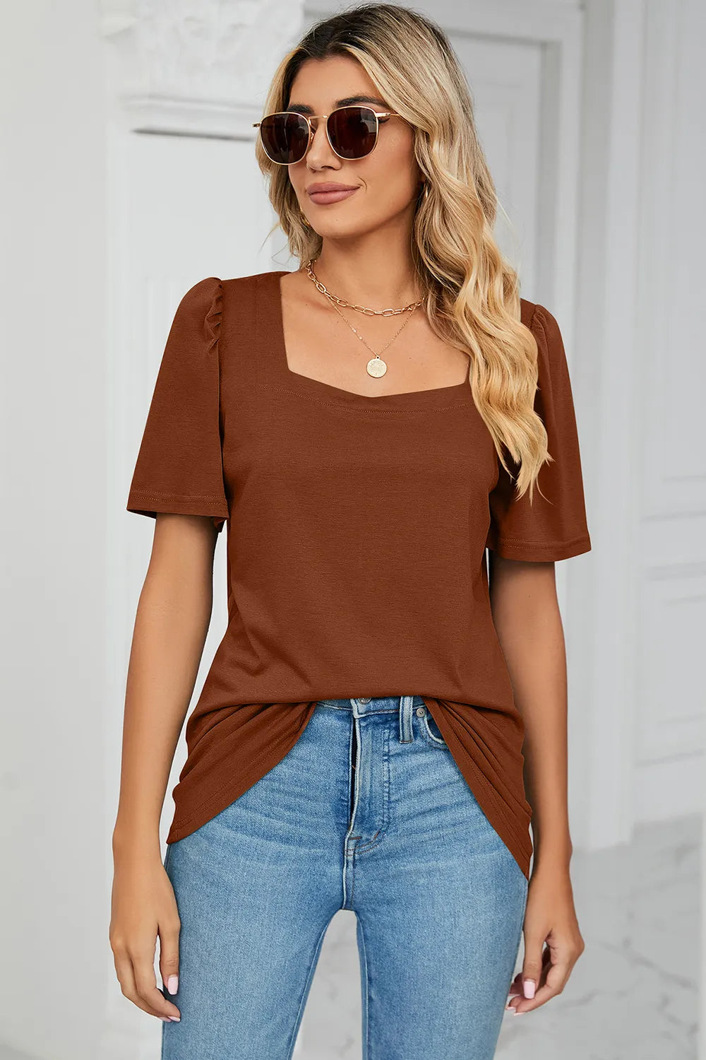 Square Neck Short Sleeve T-shirt (17)