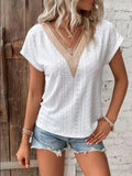 Eyelet V-neck Short Sleeve T-shirt