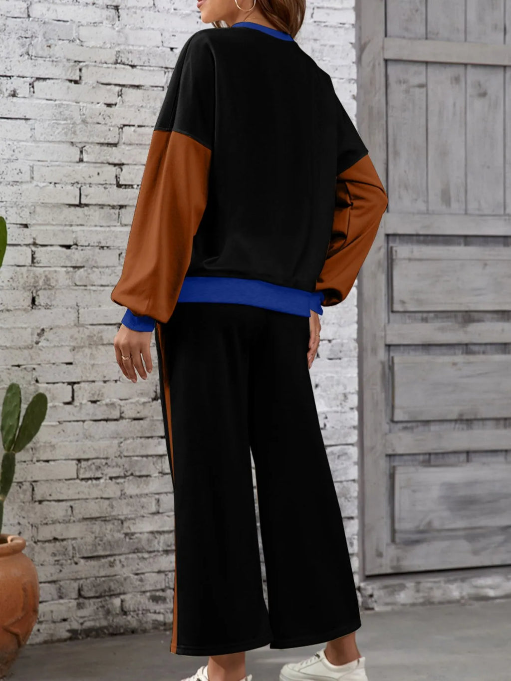 Block Round Neck Top Pants Set (22)