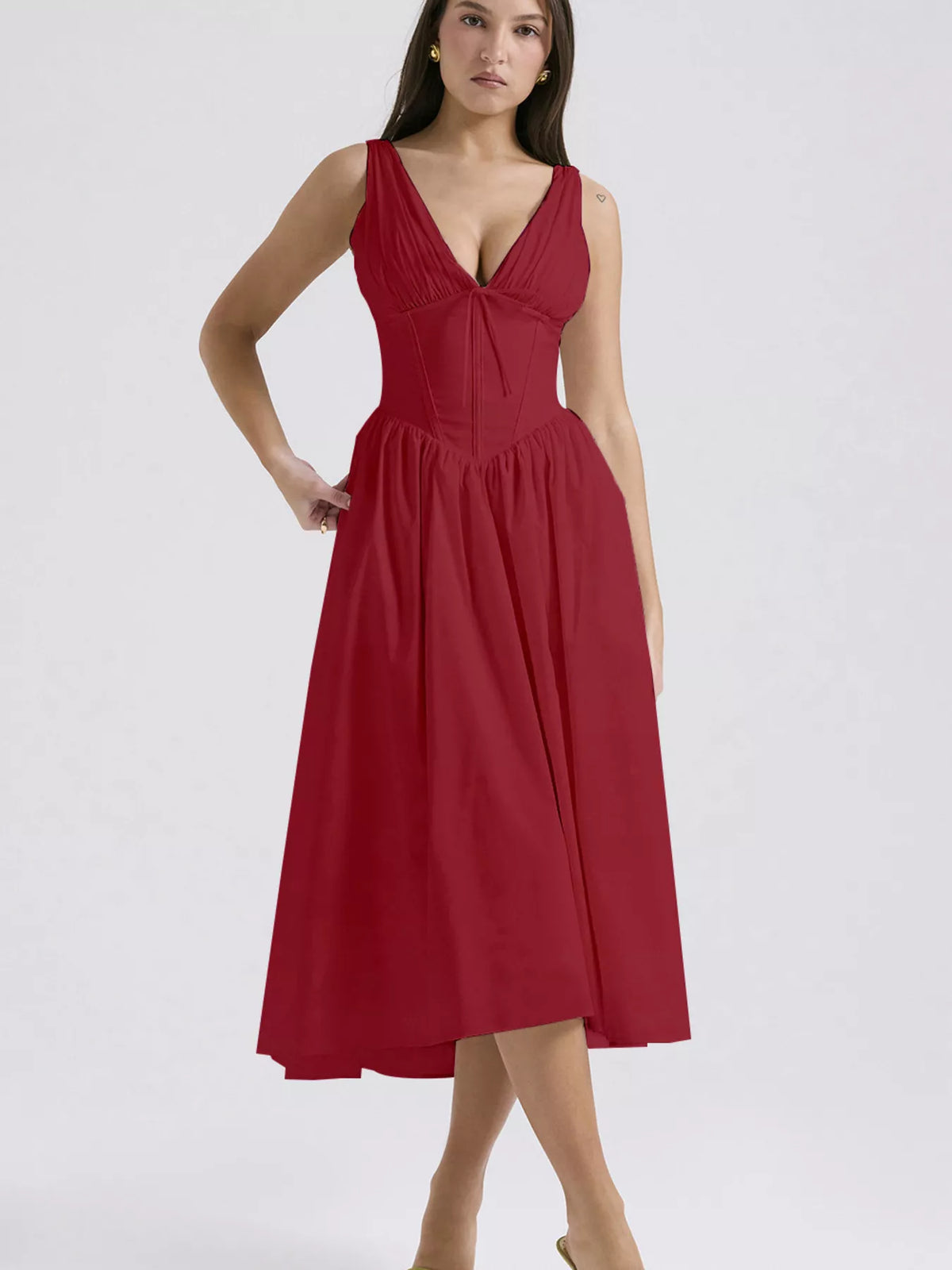 V-neck Sleeveless Midi Dress (15)