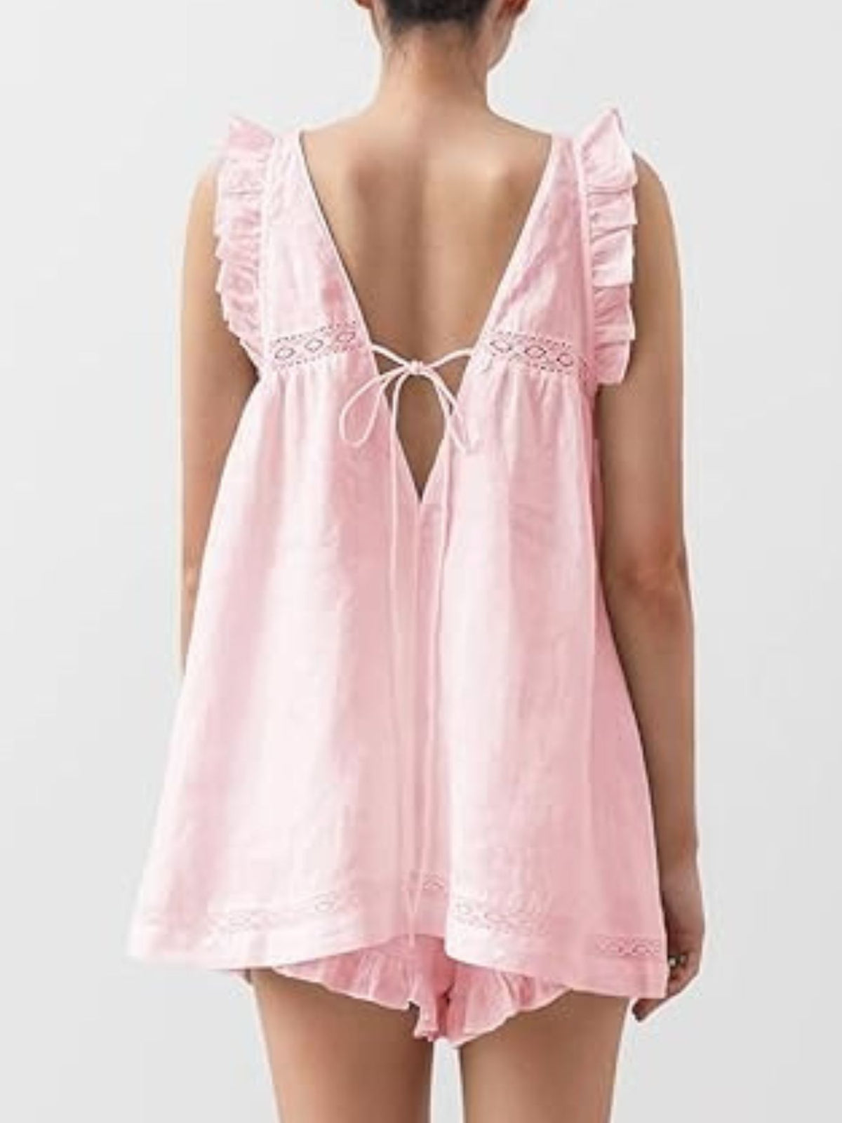 Ruffle Trim V-neck Top Shorts Set (11)