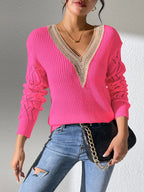 Openwork V-neck Long Sleeve Sweater (18)