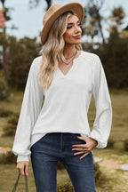 Notched Neck Raglan Sleeve Blouse (5)