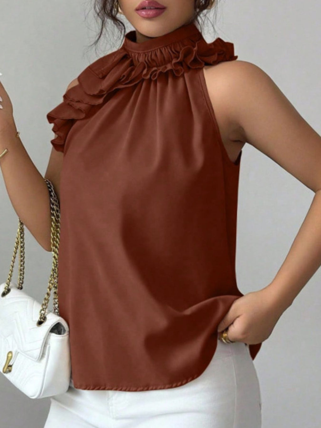 Ruffle High Neck Sleeveless Top (10)