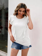 Ruffled Round Neck Cap Sleeve T-shirt (4)