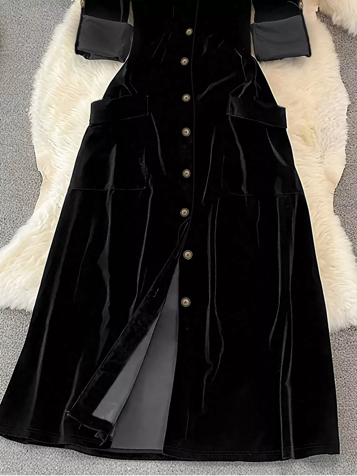 Velvet Button-down Midi Dress (4)