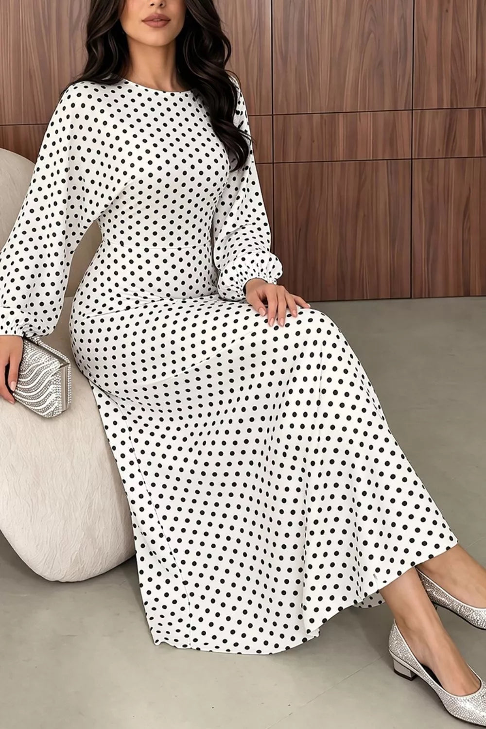 Polka Dot Long Sleeve Maxi Dress (5)