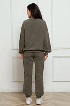 Corduroy Round Neck Sweatshirt Sweatpants Set (18)