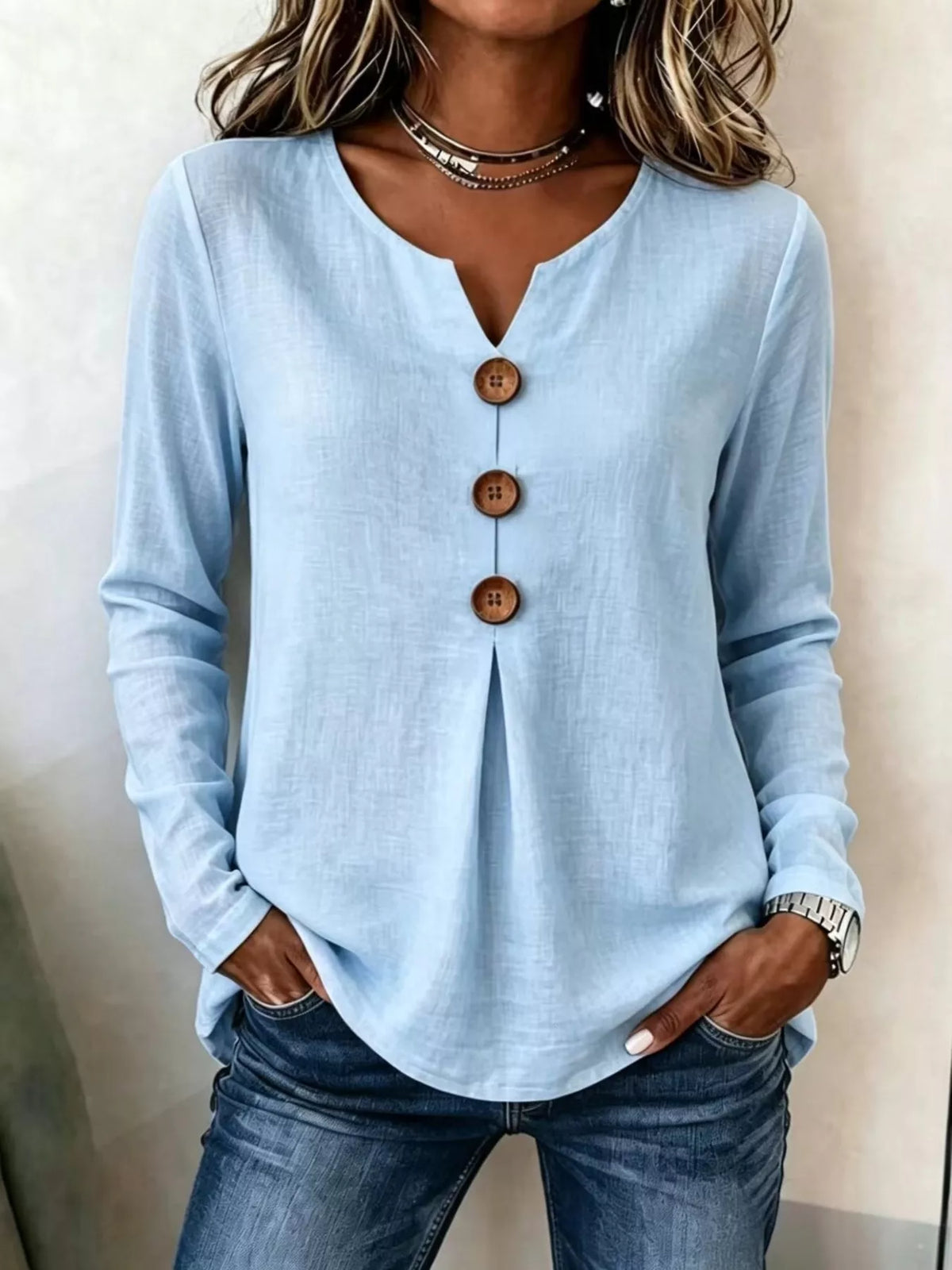 Full Size Decorative Button Long Sleeve Blouse Plus