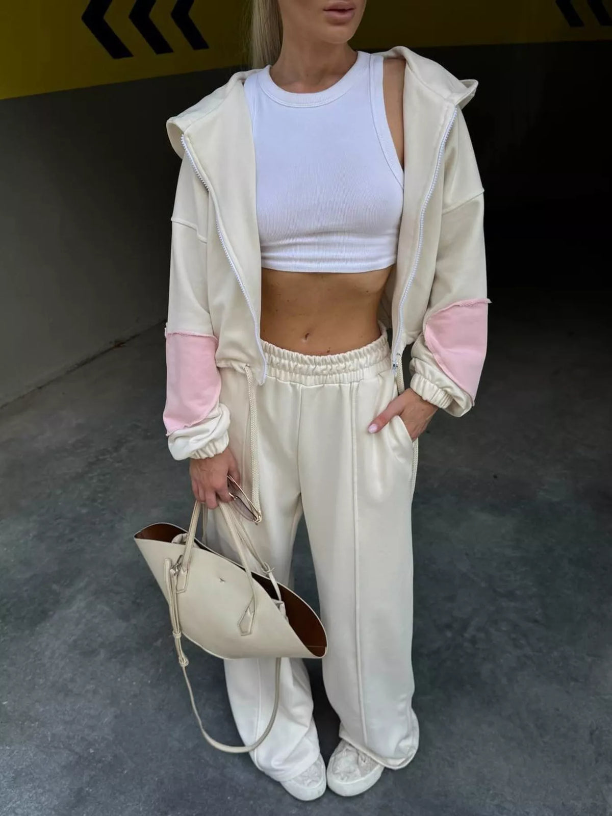 Zip Up Hoodie Wide-leg Pants Set (5)