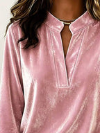 Full Size Velvet Notched Long Sleeve Top Plus (2)