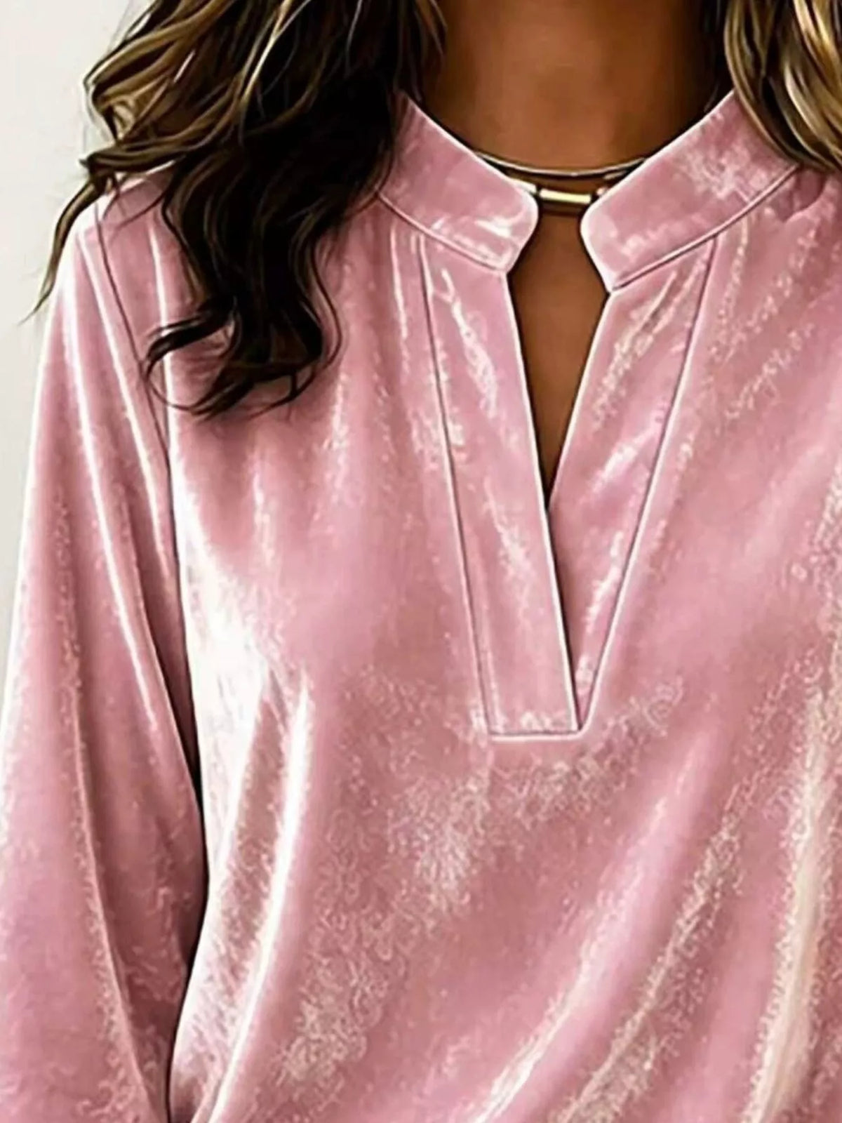 Full Size Velvet Notched Long Sleeve Top Plus (2)