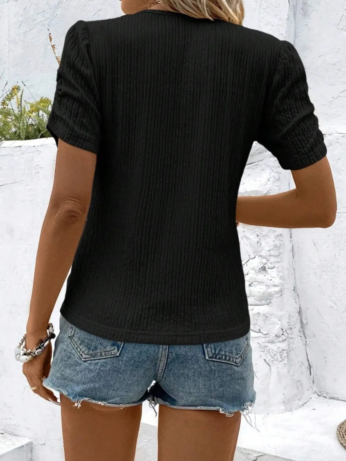 Ruched Round Neck Short Sleeve Top (16)