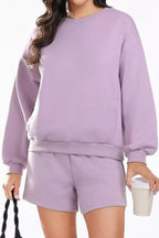 Round Neck Sweatshirt Shorts Set (20)