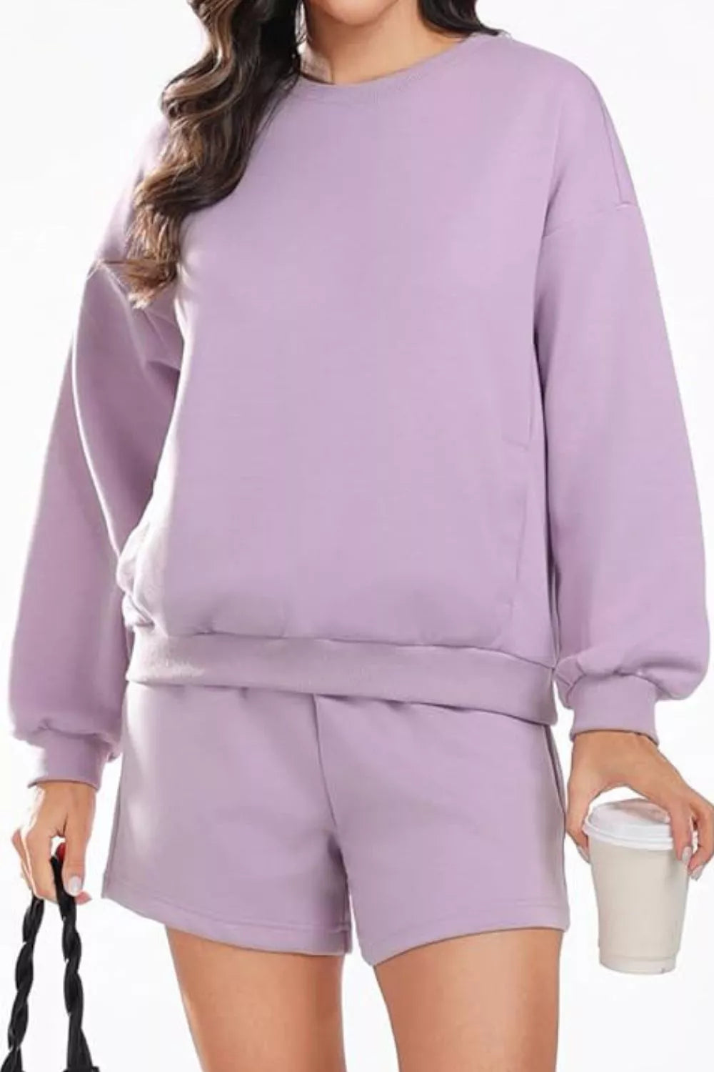 Round Neck Sweatshirt Shorts Set (20)