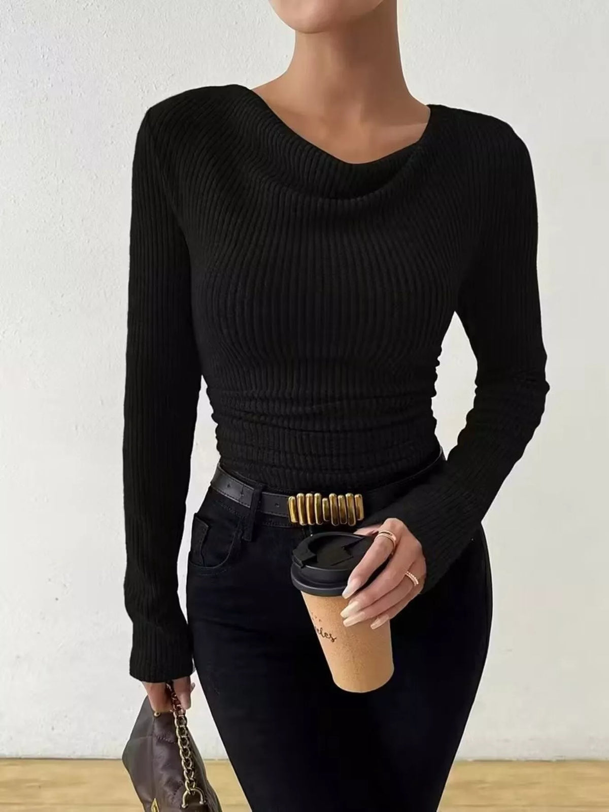 Cowl Neck Ribbed Knit Top (4)