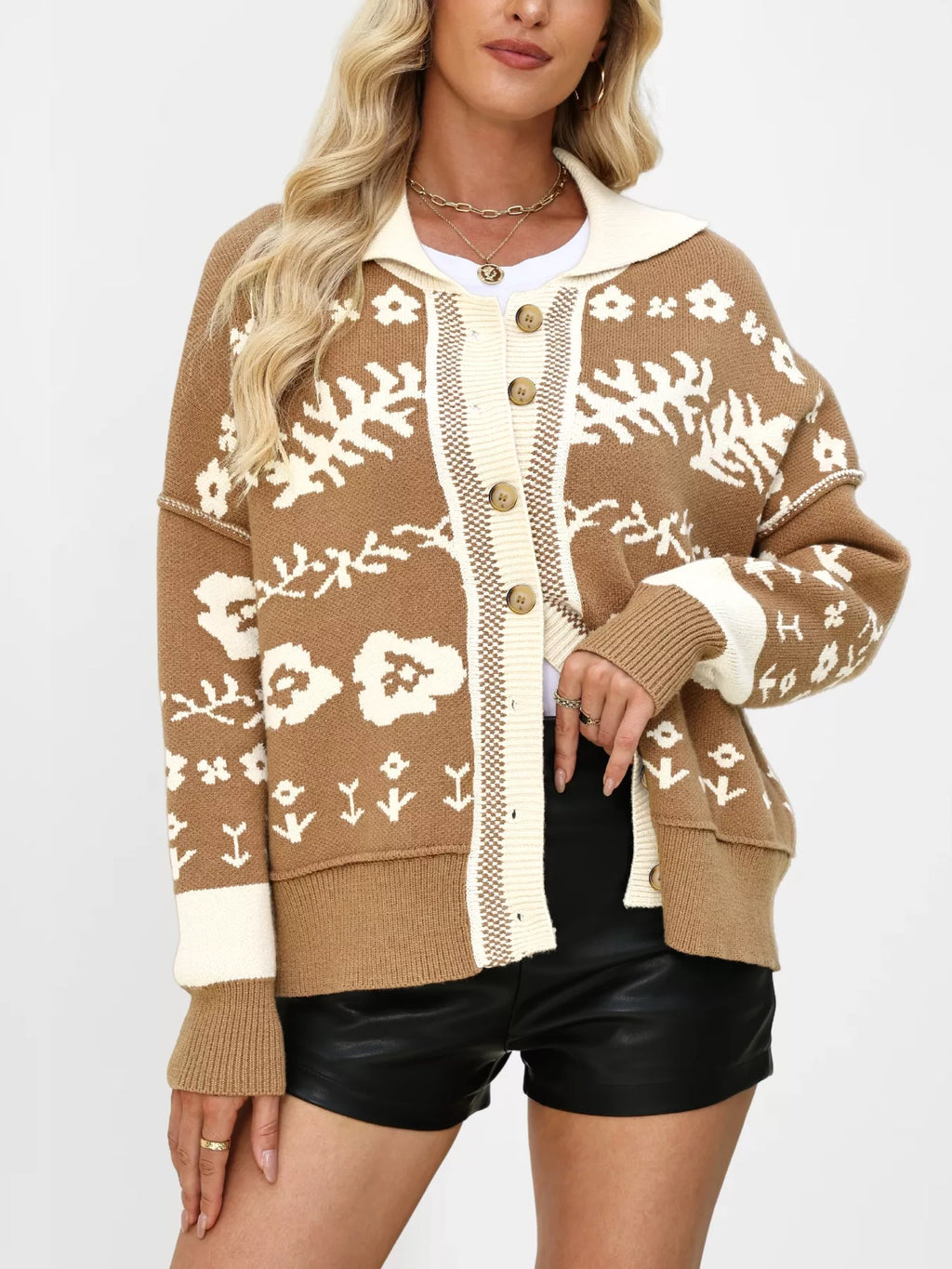 Floral Pattern Button-down Cardigan (4)