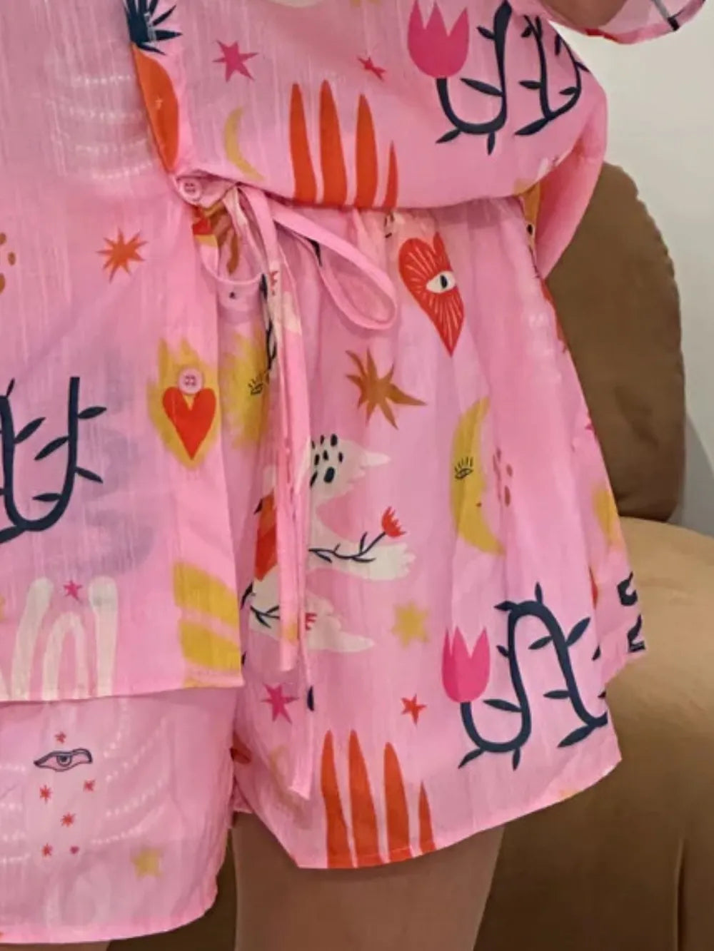 Printed Button Down Shirt Shorts Set (9)